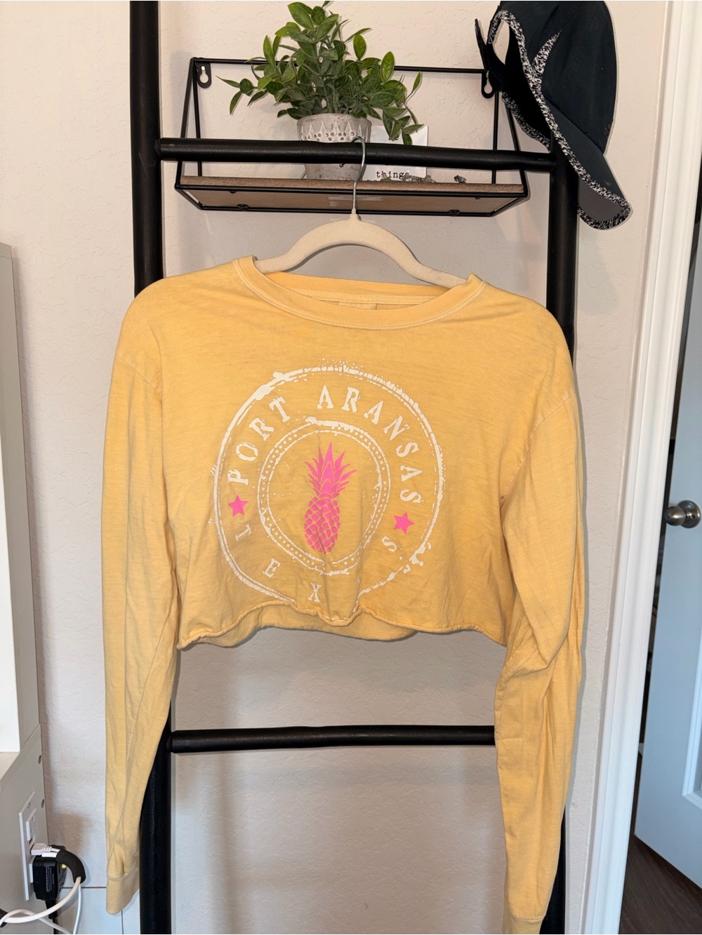 Comfort Colors Yellow Cropped Long Sleeve Tee with Pink Pineapple Graphic